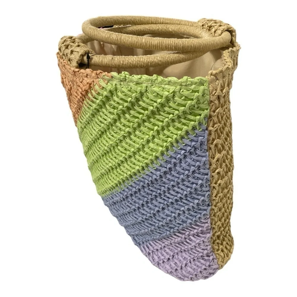 Art Class Weaved Paper Small Tote Circle Handles Handbag Multicolor Lined